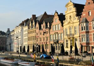 traditional tenements in sunlight in ghent